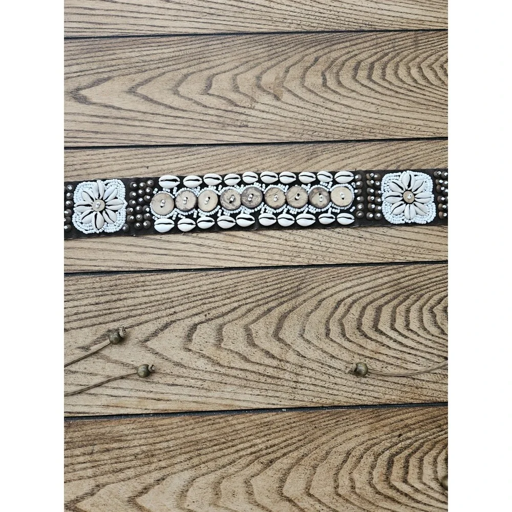 Boho Cowrie Shell Wooden Disc Tie Belt Festival Coastal Western Y2K Aesthetic